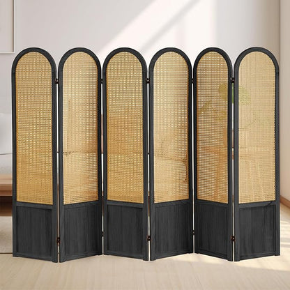 Asnefeli Room Divider 4 Panels, Folding Privacy Screen, Foldable Wood Rattan - Image 8