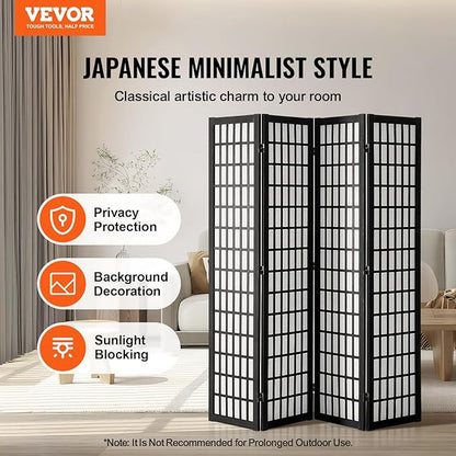 VEVOR Room Divider, 4 Panel Japanese Room Divider, Wood Folding Privacy Screen - Image 2