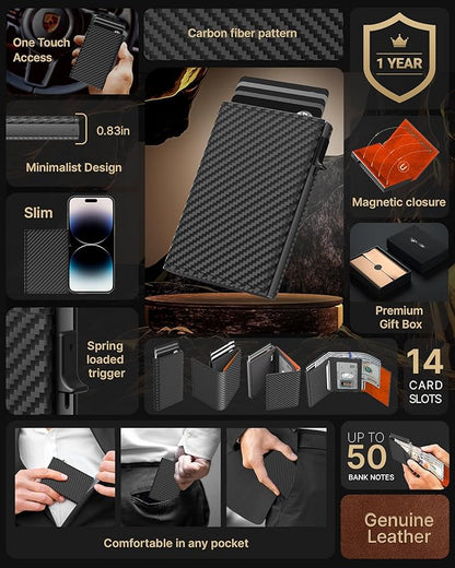 typecase Mens Wallet Card Holder: Pop Up Aluminum Case, Carbon Fiber Leather - Image 2