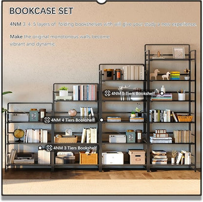 4NM No Assembly 6 Tiers Folding Bookshelf Storage Shelves Vintage Bookcase - Image 5