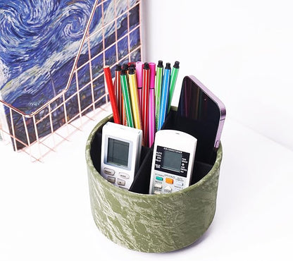 Hennaja Round Leather Art Supply Organizer, Remote Control Holder, 360 Degree - Image 6