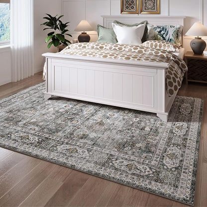 Rugcomf 9x12 Rug Washable Boho Soft Large Area Rug Non-Slip Faux Wool Vintage - Image 2