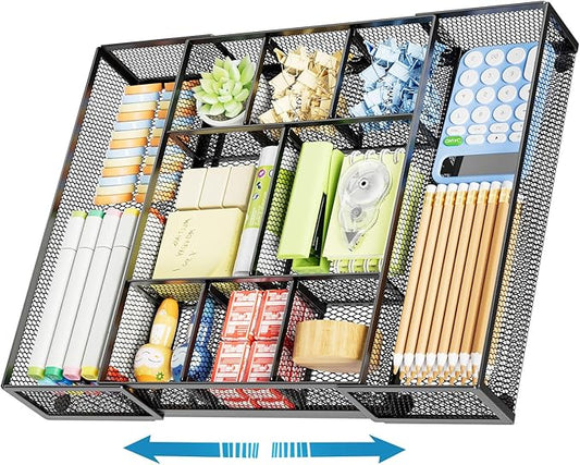 Marbrasse Expandable Desk Drawer Organizer, Mesh Drawer Organizer Tray by Marbrasse