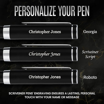 Scriveiner Personalized Luxury EDC Fountain Pen, Stunning Matt Black Pocket Pen - Image 2