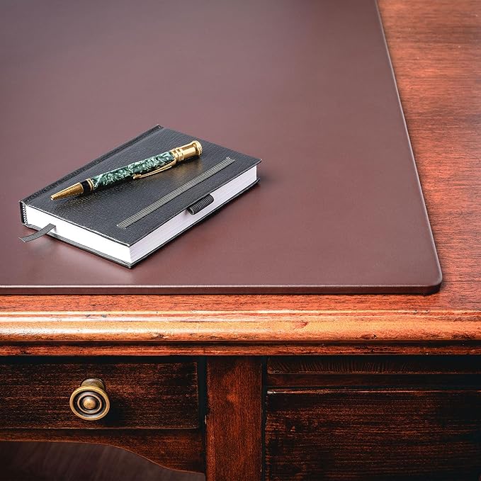 Dacasso 24" x 19" Chocolate Brown Leatherette Luxury Desk Mat Blotter w/Out - Image 3