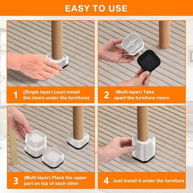 shouwuhho 18 Pack Furniture Risers Adjustable Bed Risers Heavy Duty Lifts - Image 6