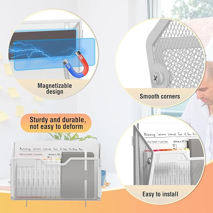 Docnest 6 Pack Magnetic Wall Mounted File Holders, Mesh Letter Organizer - Image 3