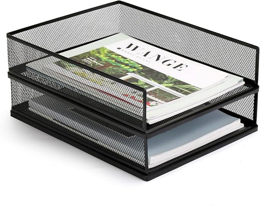 AZFUNN Wire Mesh Letter Trays Paper Tray Desk File Organizer, 2 Pack Stackable by AZFUNN