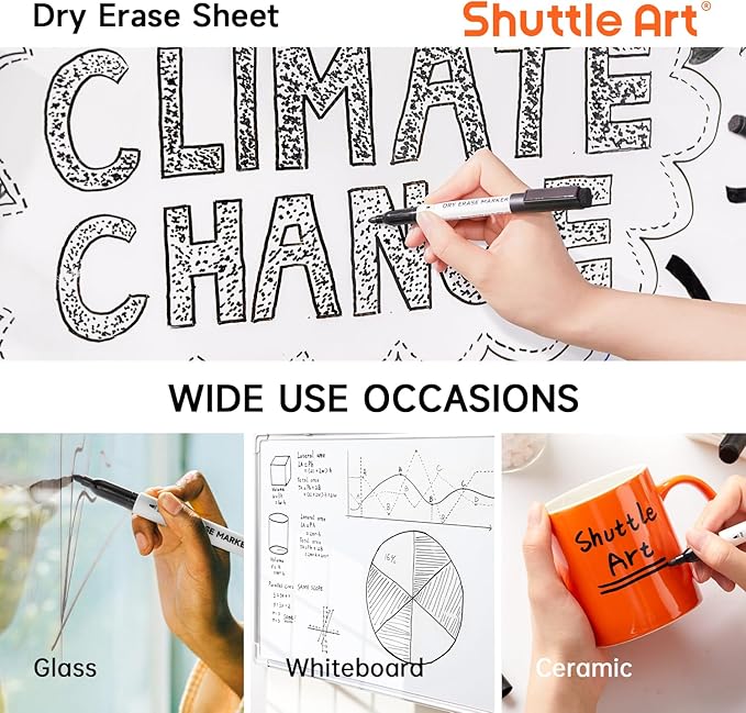 Shuttle Art Dry Erase Markers, 15 Pack Black Magnetic Whiteboard Markers - Image 4