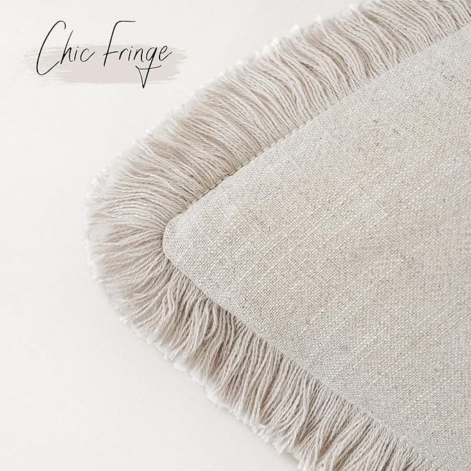Foindtower Set of 2 Decorative Linen Fringe Throw Pillow Covers Boho Farmhouse - Image 3