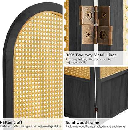 Asnefeli Room Divider 4 Panels, Folding Privacy Screen, Foldable Wood Rattan - Image 4