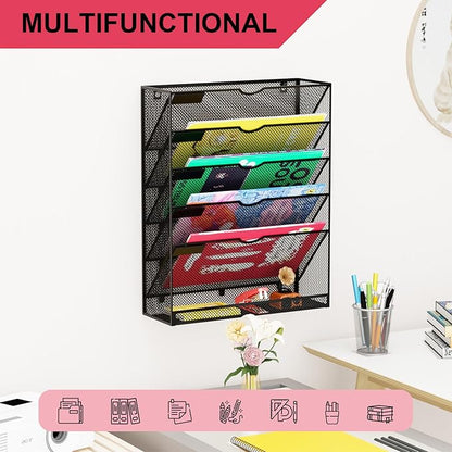 GDINDINFAN Hanging Wall File Organizer 6 Tier Wall Mounted Mail Paper Folder - Image 6