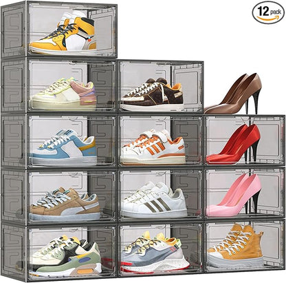 TOFWOF 12 Pack XX Large Shoe Organizer, Heavy-Duty Hard Thicken Plastic Clear by TOFWOF