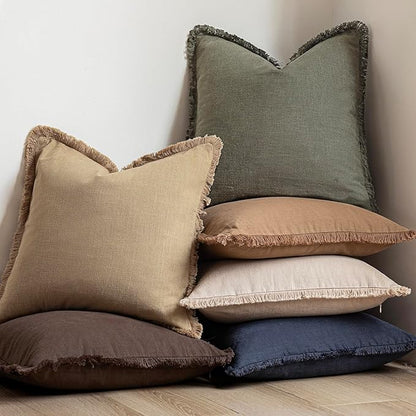 Foindtower Set of 2 Decorative Linen Fringe Throw Pillow Covers Boho Farmhouse - Image 6
