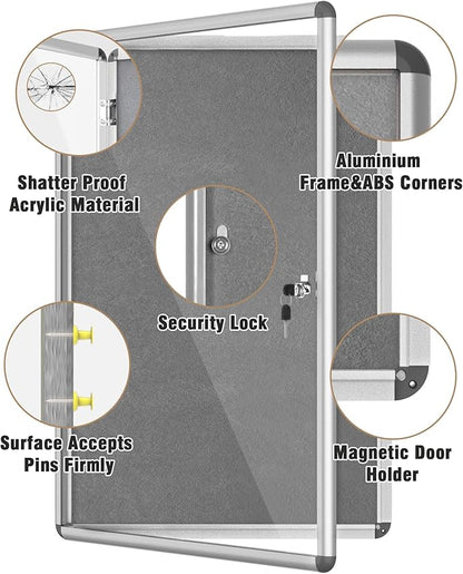 Mifuro 36"x24" Enclosed Bulletin Board, Lockable Weather-Resistant Aluminum - Image 3
