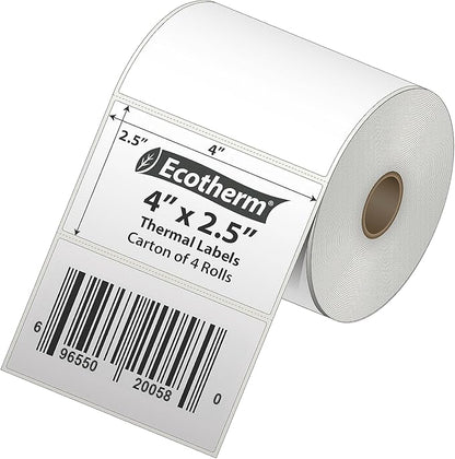 4" x 2.5" Thermal Labels | 4 Rolls | 2400 Labels | fits Zebra, Offnova Thermal - Image 2