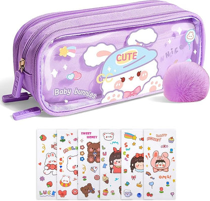 UINSUE Cute Pen case Adorable Bunny Transparent 3-Layer Large Capacity Pencil by Unknown