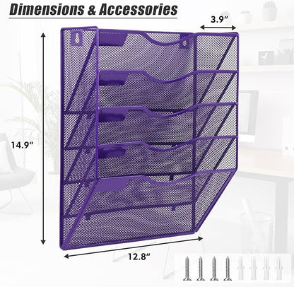 EASEPRES 5 Pocket Mesh Hanging Wall File Organizer, Wall Mounted Mail Paper - Image 2