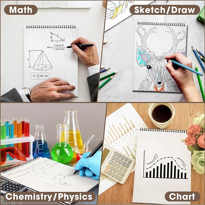 Engrowtic 12 Pack Top Spiral Graph Paper Notebooks 8.7 X11.4 Inch A4 Grid Paper - Image 3