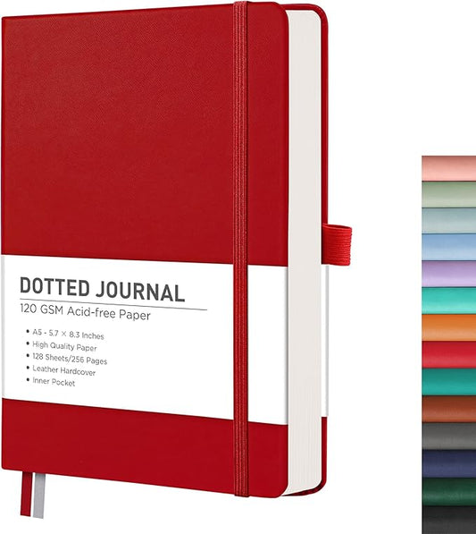 RETTACY Bullet Dotted Journal Notebook, 256 Pages, A5 Medium Size, Leather by RETTACY