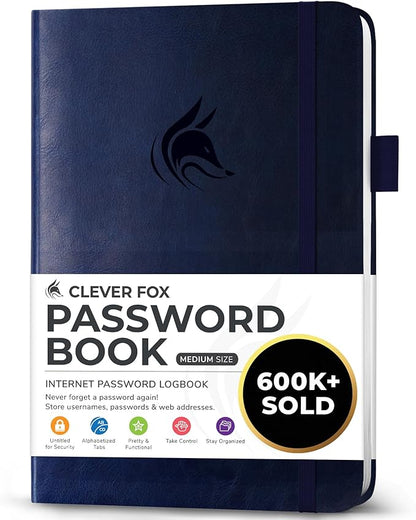Clever Fox Password Book with alphabetical tabs. Internet Address Organizer by CleverFox