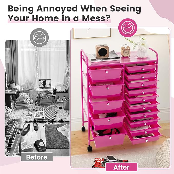 DORTALA 15-Drawer Rolling Storage Cart - Image 8