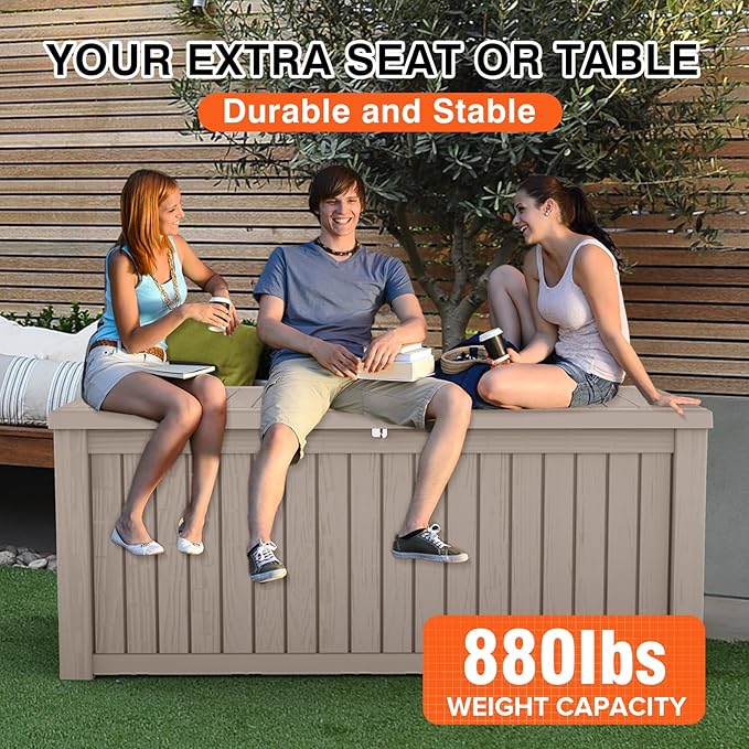Decksplore 180 Gallon Outdoor Storage Box Waterproof Lockable Resin Deck Box - Image 8
