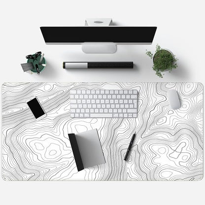 Mechanical Cattle Desk Mat Large Gaming White Mouse Pad Minimalist Topographic - Image 3