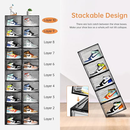 Amllas New Gray 8 Pack Shoe Boxes Stackable, Large Shoe Storage Organizer - Image 9