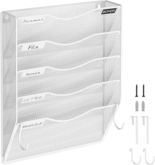 Wall File Organizer, 5 Tire Hanging File Folder Organizer, Vertical Mesh Metal by BOHDK
