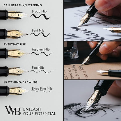 Wordsworth & Black Fountain Pen Set, 18K Gilded Medium Nib, Includes 24 Pack - Image 5