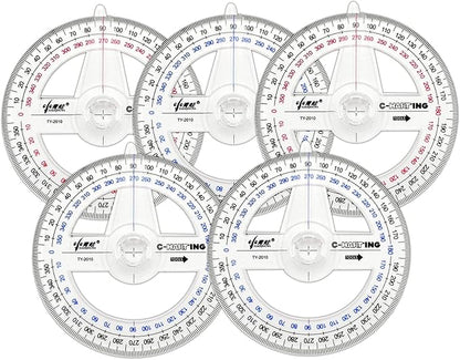 360° Protractor Pack of 5 Protactors Plastic Protractor Math Protractors Clear by LYHLYA