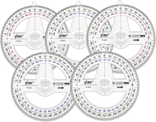 360° Protractor Pack of 5 Protactors Plastic Protractor Math Protractors Clear by LYHLYA