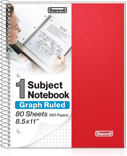 Dunwell Graph Paper Notebook 8.5 x 11 Plastic Cover, 100 Sheets, 4x4 Squares by Dunwell