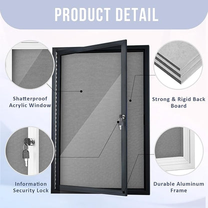 Homezelle Enclosed Bulletin Board 36"x24" Outdoor Weatherproof Cork Noticeboard - Image 3