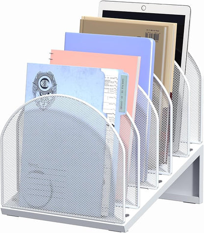 OUTIOE 5-Section Desk File Organizer, Metal Mesh Folder Organizer by OUTIOE