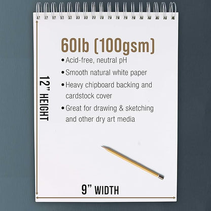 U.S. Art Supply 9"x12" Top Spiral Bound Sketch Book, 2 Pack, 100 Sheets Each - Image 3