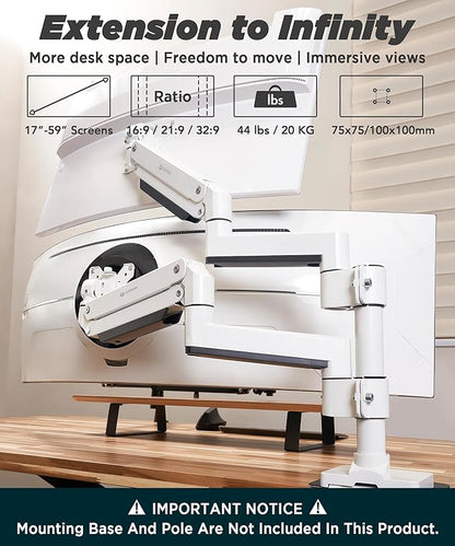 ULTRARM Heavy Duty Extension Arm Dual 49" Vertical Stacked Monitor Mount Height - Image 2