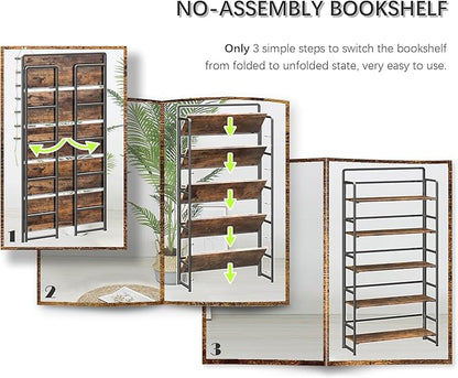 4NM No Assembly Extra Wide 5 Tiers Folding Bookshelf Storage Shelves Vintage - Image 6