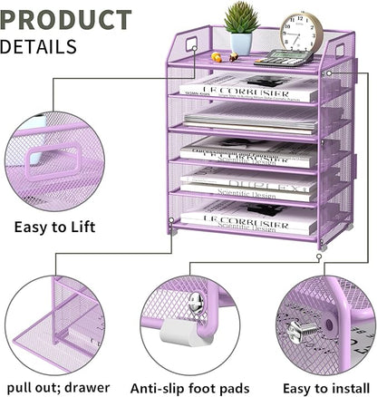 6 Tier Desk Organizer, Heavy-Duty Thick Metal Letter Tray Organizer, Large - Image 3
