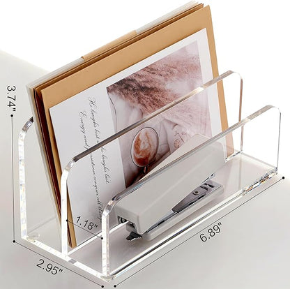SANRUI Acrylic Mail Sorter Desktop Organizer Holder, 2 Compartments Clear Small - Image 2