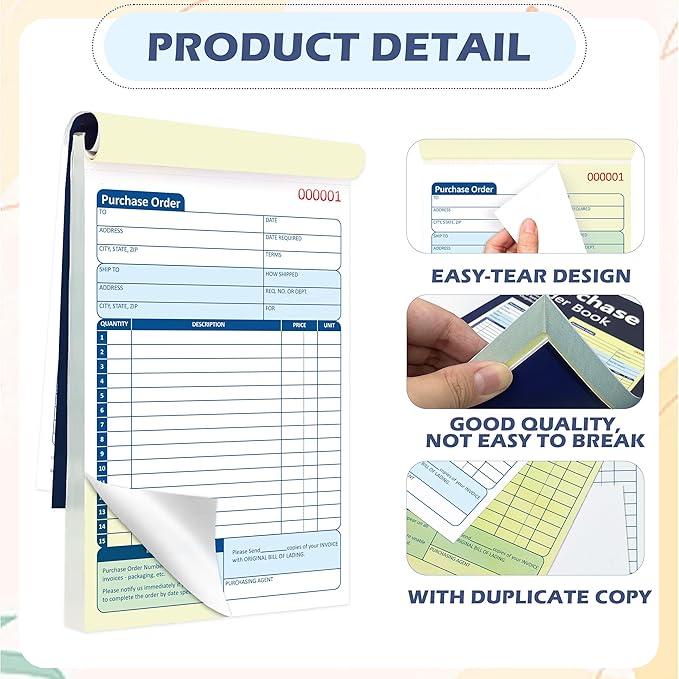 100 Sets Purchase Order Book 5-9/16 x 8-7/16 Inches 2 Part Carbonless Copy - Image 3