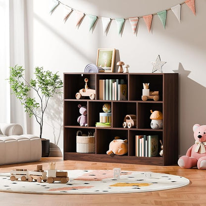 Cozy Castle Brown Bookshelf, 3-Tier Open Shelf Bookcase, 10 Cube Storage - Image 5