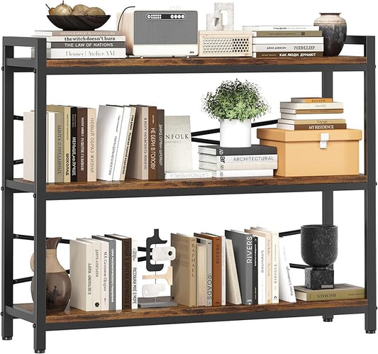 3 Tier Bookshelf 39.37" Width, Dorm Desk Hutch, Desk Shelf, Long Industrial by Homeiju