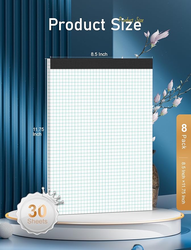 Zaviko Graph Paper Pads 8.5 x 11, 8 Pack, 4x4 Quad Grid Paper Pad 8-1/2" x 11" - Image 2
