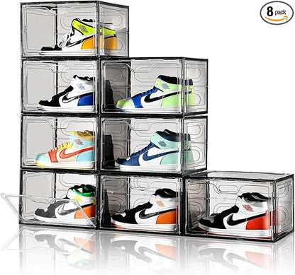 Amllas New Gray 8 Pack Shoe Boxes Stackable, Large Shoe Storage Organizer by Amllas
