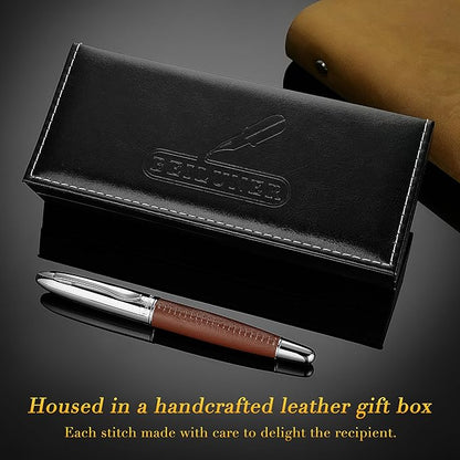 BEILUNER 318 Luxury Leather Pen, Hand-Stitched Premium Leather, Chrome-Plated - Image 5