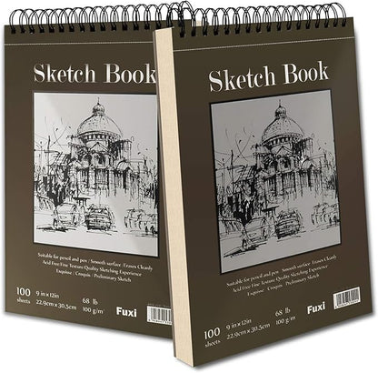 9" x 12" Sketch Book, Top Spiral Bound Sketch Pad, 2 Packs 100 Sheets Each - Image 9