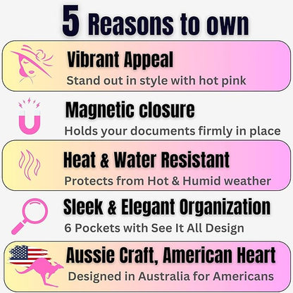 Pink Magnetic Shut Insurance and Registration Holder, Premium PU Leather Glove - Image 2