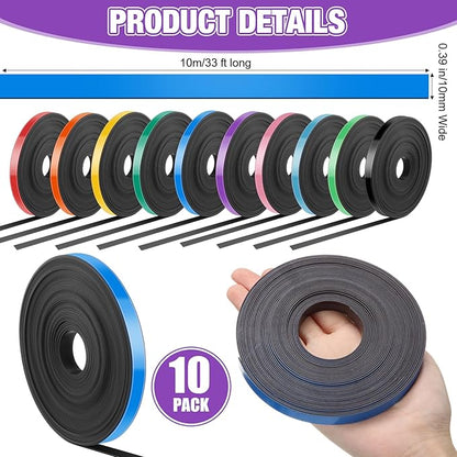 Saypacck 10 Rolls Whiteboard Magnetic Strips Roll Thin Strips 0.39 in x 16.4 ft - Image 2